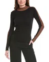 T Tahari Center Sleeve Stripe Rib Pullover In Black