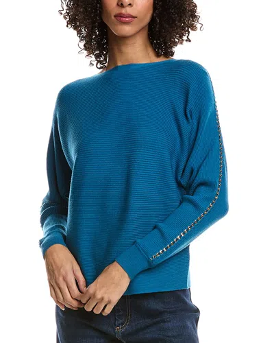 T Tahari Chain Trim Dolman Sweater In Blue