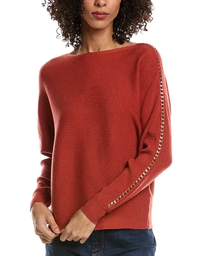 T Tahari Chain Trim Dolman Sweater In Brown