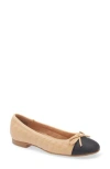 T Tahari Chateau Cap Toe Quilted Flat In Camel/black