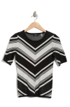 T Tahari Elbow-sleeve Mitered Chevron Sweater In Black/light Grey Heather
