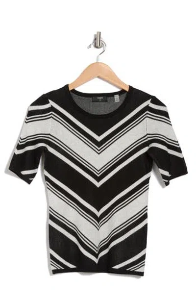 T TAHARI T TAHARI CHEVRON STRIPE SHORT SLEEVE SWEATER