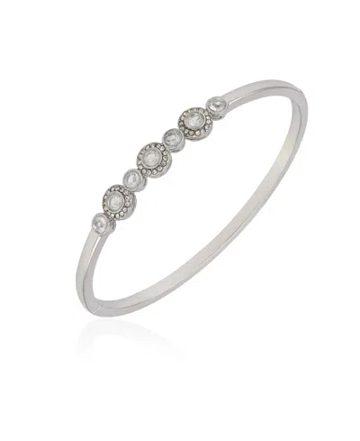 T Tahari Clear Glass Stone Hinged Cuff Bracelet In Silver