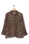 T Tahari Clip Dot Leopard Spot Button-up Shirt In Brown