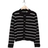 T Tahari Collar Button Front Cardigan In Black/snow Globe Stripe