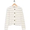 T Tahari Collar Button Front Cardigan In Cream/khaki Stripe