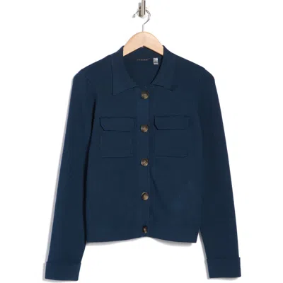 T Tahari Collar Button Front Cardigan In Dark Teal