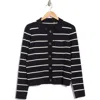 T Tahari Collar Button Front Cardigan In Deep Navy/ivory Stripe