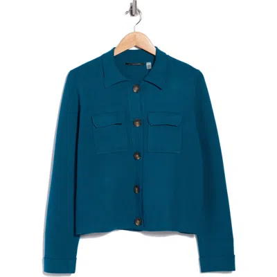T Tahari Collar Button Front Cardigan In Feather Teal