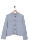 T Tahari Collar Button Front Cardigan In Glimmer Blue