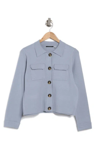 T Tahari Collar Button Front Cardigan In Glimmer Blue