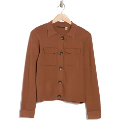 T Tahari Collar Button Front Cardigan In Hazelnut