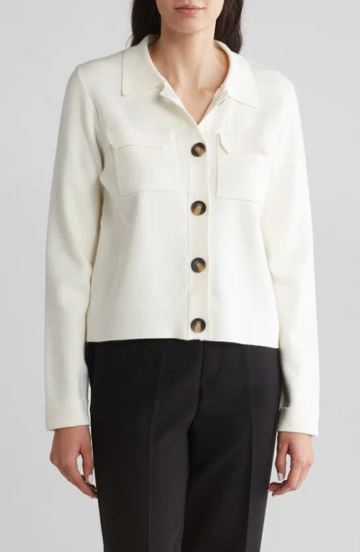 T Tahari Collar Button Front Cardigan In Honest Ivory
