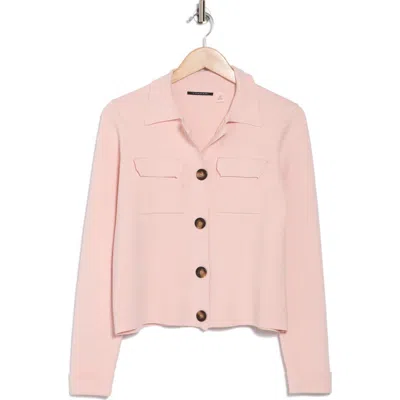 T Tahari Collar Button Front Cardigan In Pale Pink