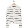 T Tahari Collar Button Front Cardigan In Snow Globe/black Stripe