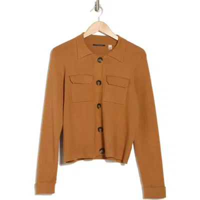 T Tahari Collar Button Front Cardigan In Toffee