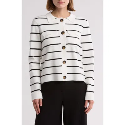 T Tahari Collar Button Front Cardigan In White