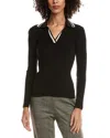 T Tahari Collar Rib Polo Sweater In Black