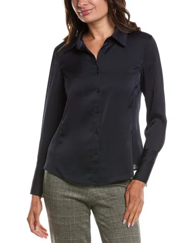 T Tahari Collared Blouse In Navy
