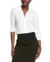 T Tahari Collared Split Neck Button-down Blouse In White