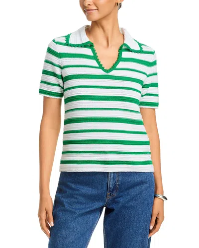 T Tahari Collared Split V Neck Top In Green