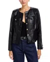 T Tahari Collarless Faux Leather Jacket In Black