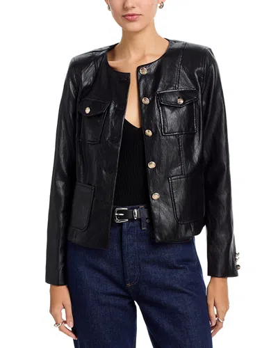 T TAHARI COLLARLESS FAUX LEATHER JACKET