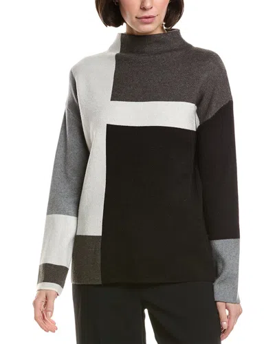 T Tahari Color Block Jacquard Sweater In Black