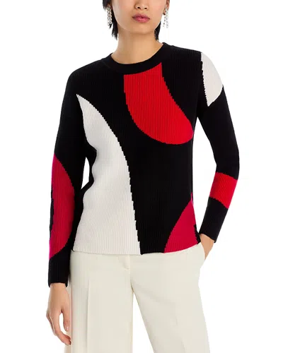 T Tahari Color Blocked Abstract Sweater In Pink Heart