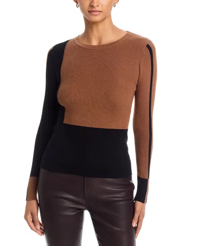 T Tahari Color Blocked Crewneck Sweater In Brown