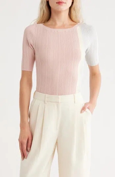 T Tahari Colorblock Elbow Sleeve Ribbed Sweater