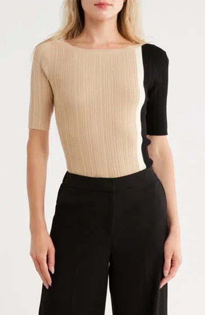 T Tahari Colorblock Elbow Sleeve Ribbed Sweater