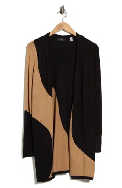 T Tahari Colorblock Open Front Cardigan In Black