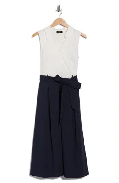 T Tahari Colorblock Sleeveless A-line Dress In Black