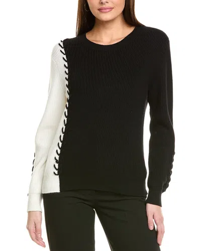T Tahari Colorblock Whipstitch Sweater In Black