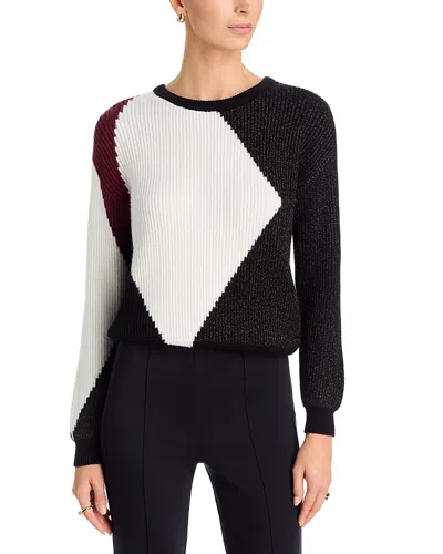 T Tahari Colorblocked Crewneck Sweater In Black