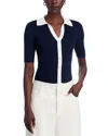 T Tahari Contrast Collar Sweater In Navy/white