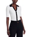 T Tahari Contrast Collar Sweater In White Star