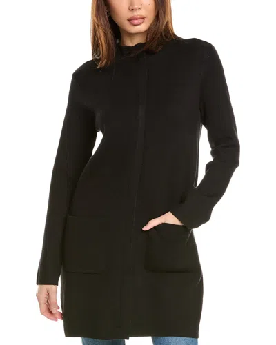 T Tahari Contrast Color Funnel Neck Coat In Grey