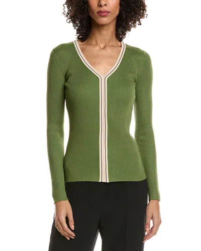 T Tahari Contrast Stripe Rib Sweater In Green