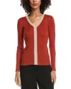 T Tahari Contrast Stripe Rib Sweater In Orange