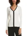 T Tahari Contrast Stripe Rib Sweater In White