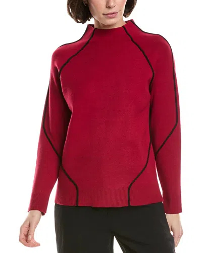 T Tahari Long Sleeve Funnel Neck Contrast Tubular Sweater In Red