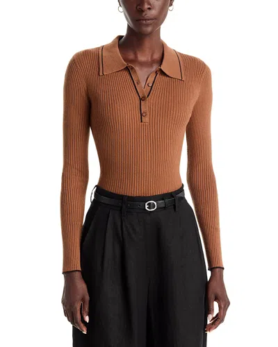T Tahari Contrast Tipped Rib Knit Polo Sweater In Orange