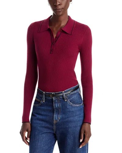 T Tahari Contrast Tipped Rib Knit Polo Sweater In Purple