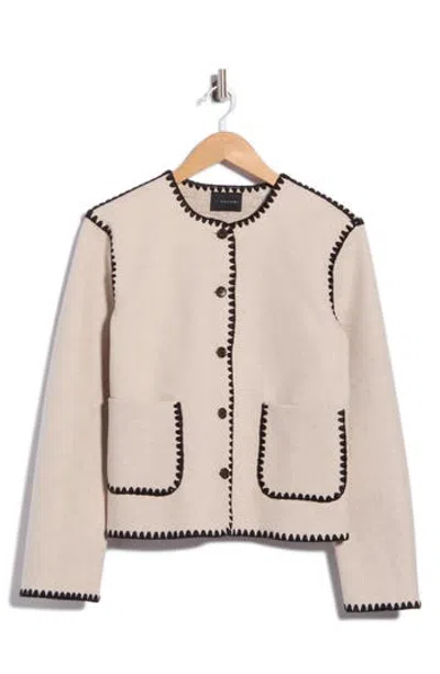 T Tahari Contrast Topstitched Jacket In Neutral