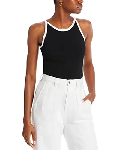 T Tahari Contrast Trim Sleeveless Top In Black/white