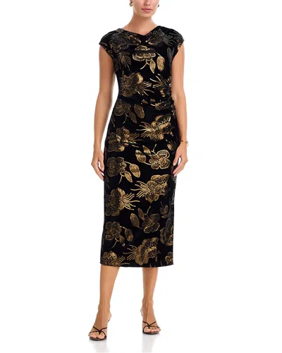 T Tahari Cowl Neck Draped Sequin Midi Dress In Black
