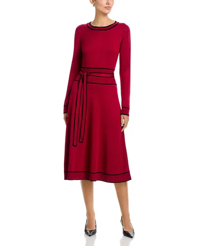 T Tahari Crewneck Belted Dress - Exclusive In Red