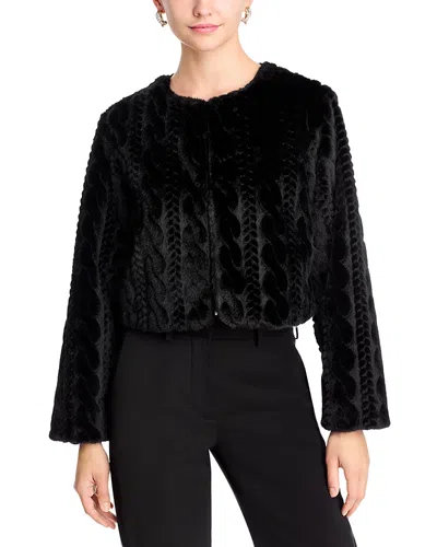 T Tahari Crewneck Faux Fur Shrug In Black